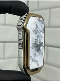 Resim Kia Sportage Soul Ceed Niro Stinger Uyumlu Mermer Desenli Anahtar Kılıfı Beyaz - Gold 