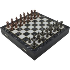 Resim GiftHome Orta Boy Metal İngiliz Satranç Takımı Antik ve Mermer Desenli Sandıklı MDF Tahtası (36x36x6 cm.) Outlet 