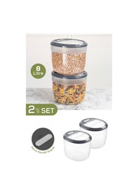 Resim 2'li 8 Litre Büyük Boy Plastik Saklama Kabı Koyu Gri Kapaklı Koyu Gri 