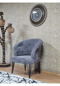 Resim Zafir Tekli Teddy Siyah Boyalı Telli Ayak Çay Seti Koltuk Tekli Berjer , Balkon, Salon, Ofis Gri 