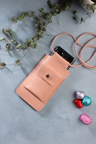 Resim DK LEATHER Kadın Pembe Omuz Askılı Küçük Telefon Çantası Kılıfı Kart Bölmeli Yürüyüş Çantası 