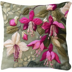 Resim 1 adet Vintage Fuchsia ve Beyaz Çiçek Atma Yastık Kılıfı, 45.72x45.72 cm, Fermuarlı Kısa Peluş Polyester Kumaş - Makine Yıkanabilir, Koltuk ve Yatak Odası Dekoru için Mükemmel, Yatak Odası Dekoru|Vintage Tarzı|Fermuarlı Yastık Kılıfı, Dekoratif Yastıklar 