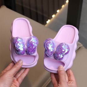 Resim Kızın Kelebek Payet Terlikleri - EVA Malzemesi Kaymaz Yumuşak Taban Banyo, Plaj ve Dış Mekan Yaz Sandaletleri Çocuklar İçin 14 ve Altı, Elde Yıkanabilir - 1 Çift 