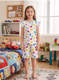 Resim Aliş Kids Kız Çocuk Pamuklu Beyaz Desenli Kolları Fırfırlı Şortlu Yazlık Pijama Takımı 