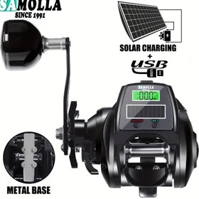Resim SAMOLLA Ambidextrous Baitcasting Makinesi, Su Geçirmez Alüminyum Alaşım, USB ve Güneş Enerjisiyle Şarj, Orta Kuvvetli Olta, Orta Aksiyon, Açık Deniz Kombosu, Siyah - 1 Adet 