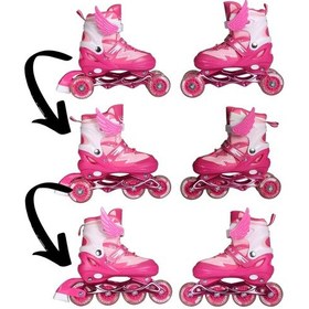 Resim Pembe Melek Kanatlı Işıklı Paten Kız Çocuk Pateni Silikon 4 Teker Pembe 