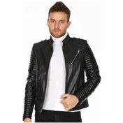 Resim Hakiki Kuzu Derisi Fermuarlı İşlemeli Erkek Deri Ceket Siyah Siyah 