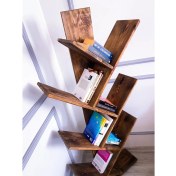 Resim Garden Wood Doğal Ahşap 7 Raflı Zikzak Çok Amaçlı Kitaplık/Düzenleyici/Organizer 