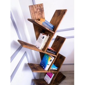 Resim Garden Wood Doğal Ahşap 7 Raflı Zikzak Çok Amaçlı Kitaplık/Düzenleyici/Organizer 