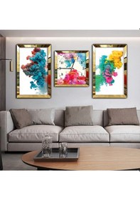 Resim RENKLİ AYNALI GOLD PLEKSİ ÇERÇEVELİ MDF TABLO VE SAAT SETİ 