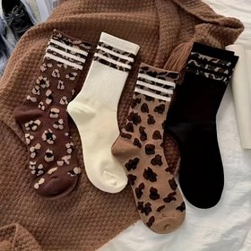 Resim 2/4 Çift Kadın Leopar Desenli Üç Şeritli Çorap 