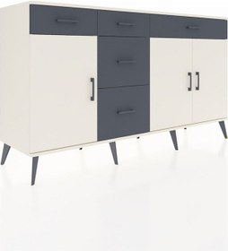 Resim Kronos Konsol 2 Raflı 5 Çekmeceli 3 Kapaklı 176x59x99 Aytaşı-aytaşı/antrasit Aytası/antrasıt - Aytası 
