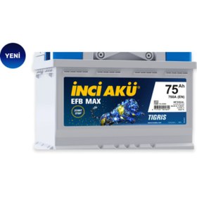 Resim İnci Akü 75 Amper 750 En Cca ( Efb) Max Tigris Start Stop Akü 
