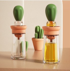 Resim PERİBOİA Kaktüs Yağdanlık 2 İn 1 Silikon Fırçalı Cam Yağdanlık Yumurta ve Sos Fırçası 150 ml 