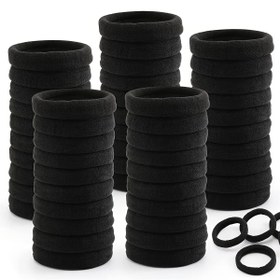 Resim Siyah Temel Kız Scrunchies 20, 50, 100 veya 200 parçalık paketler halinde mevcuttur; Basit Yüksek Esnek Kauçuk Bant Saç Aksesuarları. 