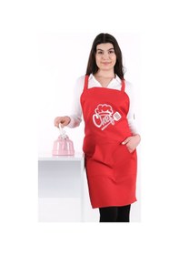 Resim Unisex Master Chef Kanguru Model Mutfak Önlüğü Kırmızı 