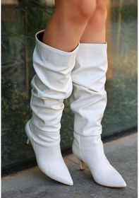 Resim Zelya Beyaz Cilt Topuklu Çizme Çok Renkli 