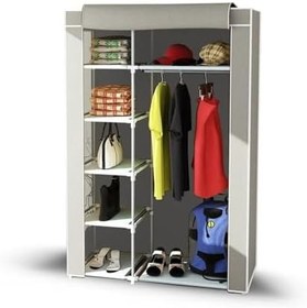 Resim Dzgn Home Tek Yandan Raflı Metal Bez Dolap Gardrop-Gri 