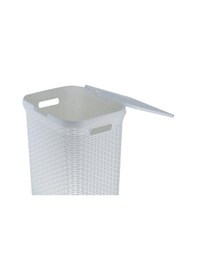 Resim Hasır Desenli Plastik Beyaz Çamaşır Sepeti & Beyaz Çamaşır Selesi Beyaz 