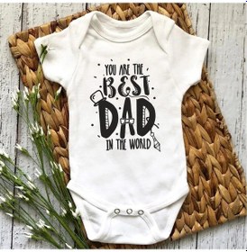 Resim Hediyenza Best Dad Özel Tasarım Bebek Zıbın Pamuklu Çıtçıtlı Body Beyaz 