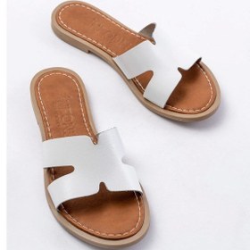 Resim 169-6100 Beyaz Ortopedik Hakiki Deri Kadın Terlik Beyaz 
