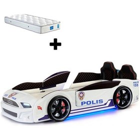 Resim Türk Polis Arabalı Yatak Kapıları Açılan Mustang Full Ledli Kumandalı Ve Müzikli + Ortopedik Yatak 