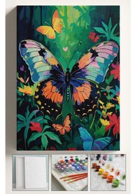 Resim Sayılarla Boyama Seti Numaralı Tuval Fırça Boya Dahil Kasnaklı Set 40x50 Cm - Orman Kelebek 