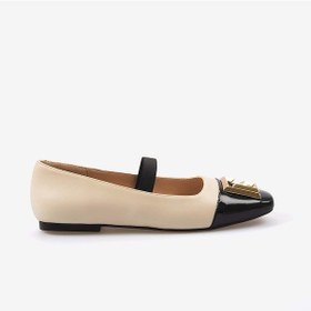 Resim Kemal Tanca Hakiki Deri Kadın Babet Ayakkabı 404 Siyah Rugan-bej Deri 