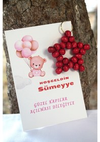 Resim 30 Adet Ahşap Yıldız Anahtarlık - Bebek Hediyelik - Kartlı 