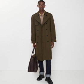 Resim Burberry Long Lightweight Cotton Erkek Haki Trençkot 