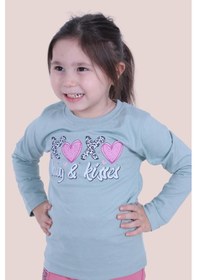 Resim Hug And Kisses Baskılı Kız Çocuk Uzun Kol Mint Yeşili Sweatshirt Mint Yeşil1 Mint Yeşili 