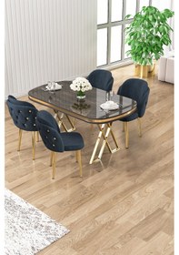 Resim Canisa Zae Serisi 90x168 Lak Panel Antrasit Ironi Gold Ayak Masa Takımı 4 Antrasit Sandalye Antrasit İroni Masa Sandalye Antrasit Gold Detay 