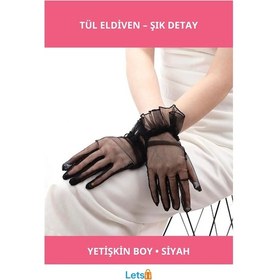 Resim Letsii Likralı Güpürlü Siyah Tül Eldiven Çok Renkli 
