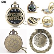 Resim QUEEN AKSESUAR İthal Disney star wars yazılı bakır metal zincirli yuvarlak motifli antik kapaklı köstekli saat 