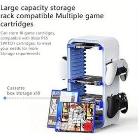Resim Elmpaly Beyaz Pembe 15.8 Inç Oyun Saklama Kulesi Ps5 Xbox Series S X Switch Uyumlu Evrensel Video Oyun Diskleri Organizörü 18 Parça 4 Kontrolcü Standı 