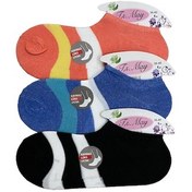 Resim Kadın Renkli Çizgi Desenli Patik Çorap, 3 Çift, Pamuklu Turuncu - Mavi - Siyah 