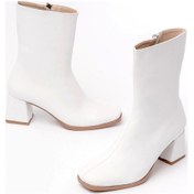 Resim Msk-032 Beyaz Topuklu Fermuarlı Kadın Bot Beyaz 