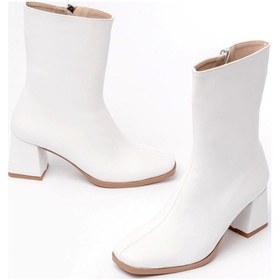 Resim Msk-032 Beyaz Topuklu Fermuarlı Kadın Bot Beyaz 