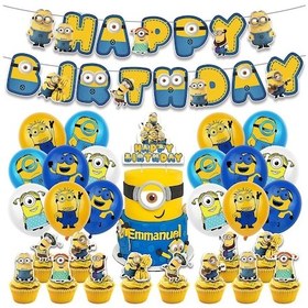 Resim Karikatür Minyonlar Doğum Günü Partisi Malzemeleri - 30 Adet Doğum Günü Partisi Hediyesi Mutlu Yıllar Afişli Pasta Üstü Kek Üstü Balonlar Çocuk Erkek Kız 