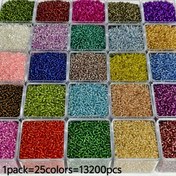 Resim 13.200 adet 2mm gümüş dolgulu cam boncuk, 25 renk seçeneğiyle, DIY takılar, bileklikler, kolyeler ve el işi süslemeleri için ideal, dostluk hediyeleri ve yaratıcı projeler için mükemmel 