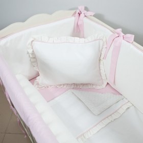 Resim Ekru - Pembe Full Bebek Uyku Seti - Sosis Bumper / 80x140 