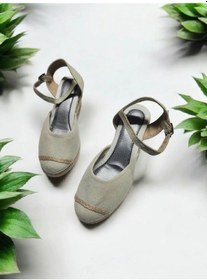 Resim Dolgu Topuk Arkası Açık Hasırlı Keten Sandalet Bej 