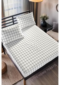 Resim Mocha Beyaz Ekose Desenli Pamuklu Kumaş Lastikli Çarşaf Takımı Beyaz 