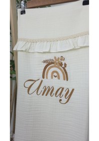 Resim Gros Shop Müslin Yeni Doğan 4katlı Organik %100pamuk Kişiye Özgü Nakışlı Hastane Çıkış Seti Gökkuşağı Model1 Ekru-1 