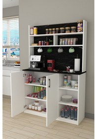 Resim %100 Mdflam Kahve Köşesi Çok Amaçlı Mutfak Dolabı Kahve02 Beyaz - Royal Mermer Beyaz - Royal Mermer 