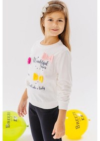 Resim Breeze Kız Çocuk Sweatshirt Renkli Fiyonk Aksesuarlı Yazı Baskılı 3-8 Yaş, Ekru-ekru Ekru 