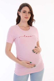 Resim MEGHAN L.A Pembe Hamile Pamuklu Esnek Kumaş T-shirt 