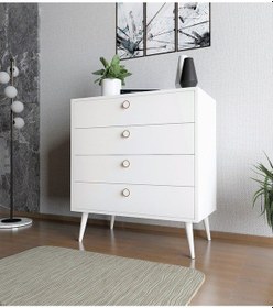 Resim Floradesign Zen Şifonyer / Çok Amaçlı Dolap/ Çekmeceli Şifonyer / Kapaklı Şifonyer / 4 Çekmeceli Şifonyer 80cm Beyaz 
