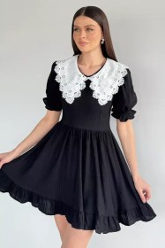 Resim Kadın Bebe Yaka Kol Lastikli Elbise Siyah TZL-P-00020393 