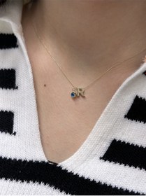 Resim Altın Nazar Boncuklu R Harfli Zincir Sarı 